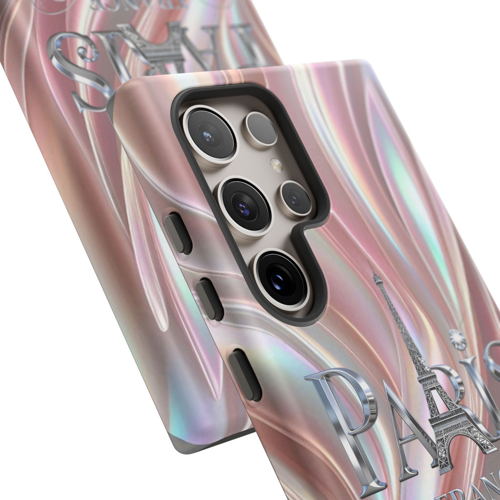Paris Eiffel Phone Case — Iridescent Swirl Tough Case Printify