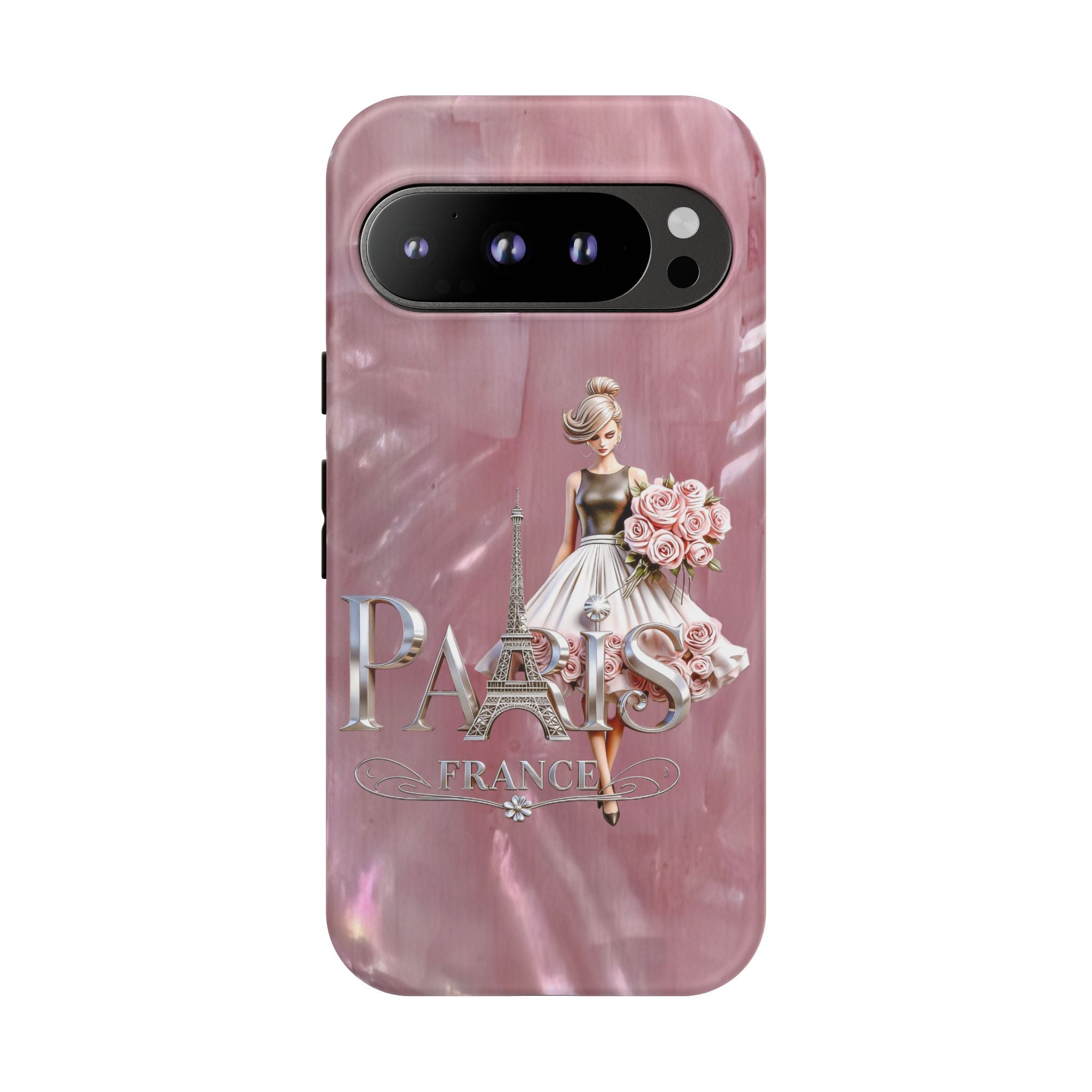 Paris Floral Phone Case - Pink Eiffel Tower Fashion Girl Tough Case Printify