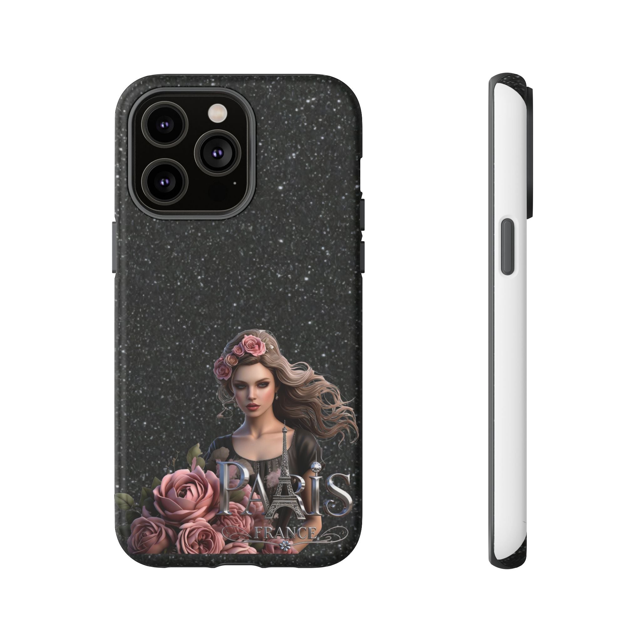 Floral Gothic Phone Case — Rose Crowned Woman on Sparkle Black Printify