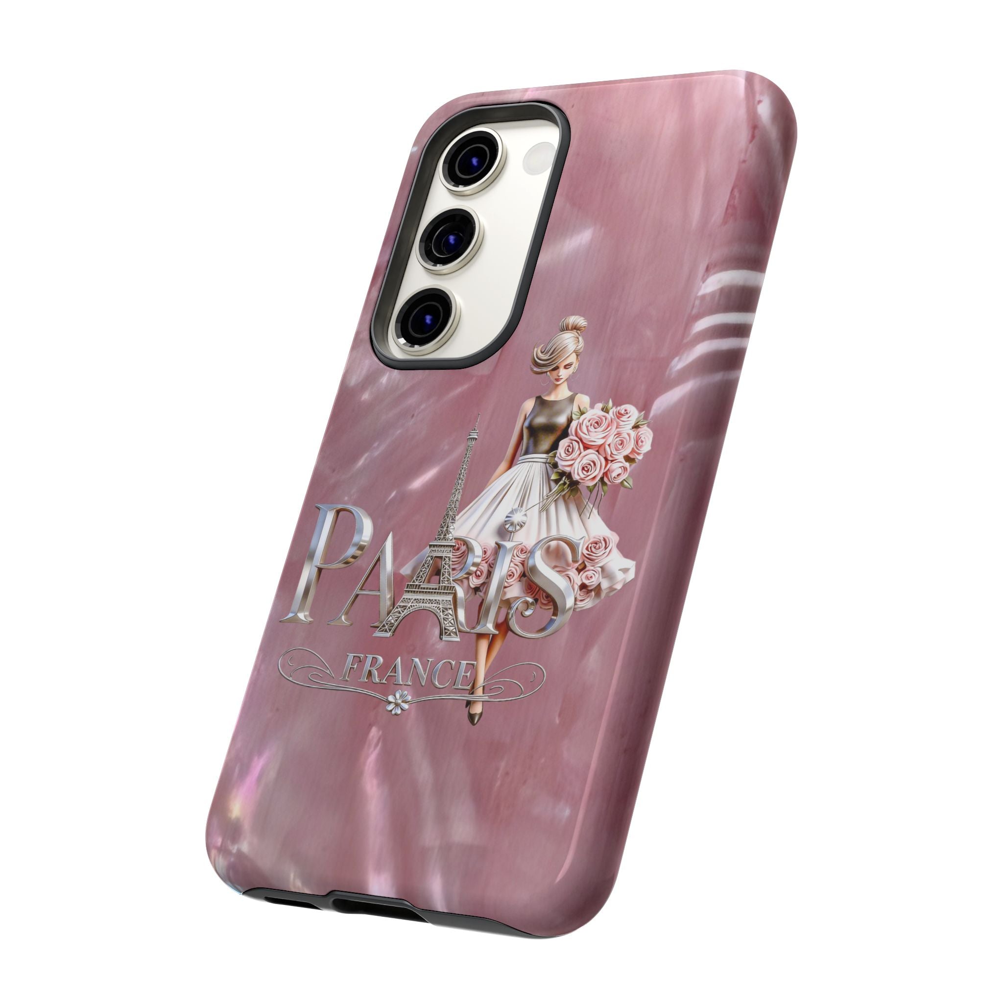 Paris Floral Phone Case - Pink Eiffel Tower Fashion Girl Tough Case Printify