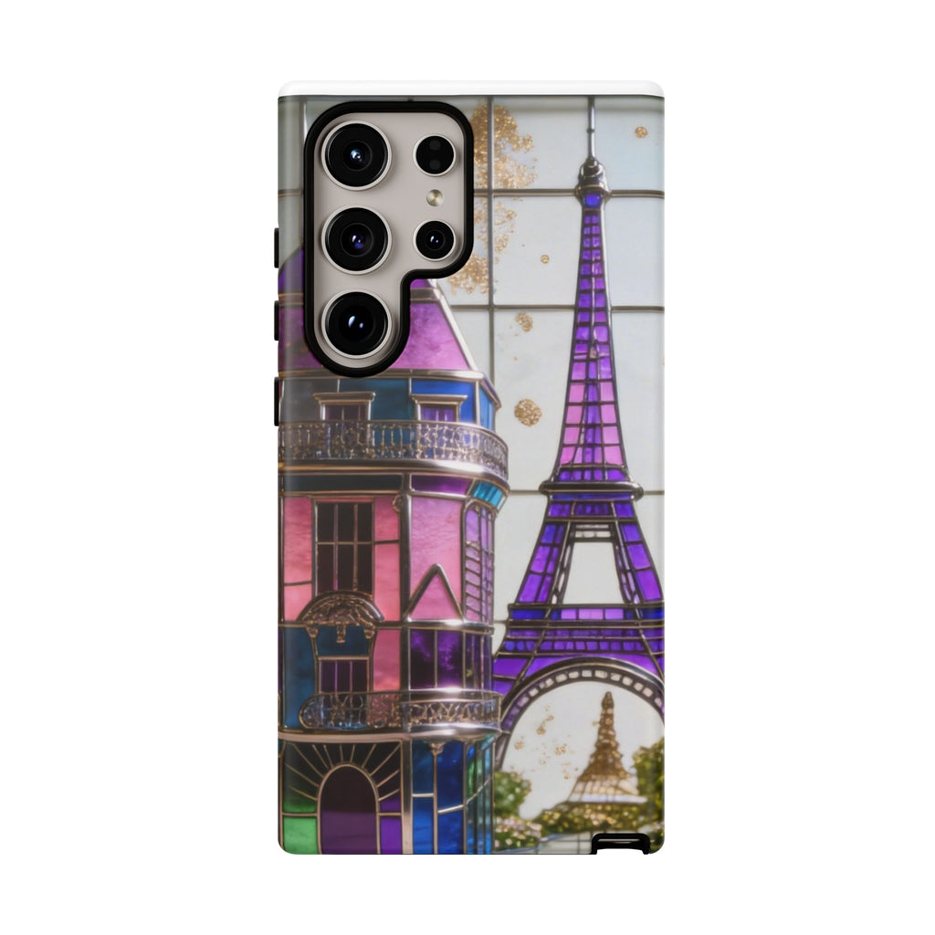 Parisian Eiffel Tower Tough Phone Case — Purple Vintage Cityscape Printify