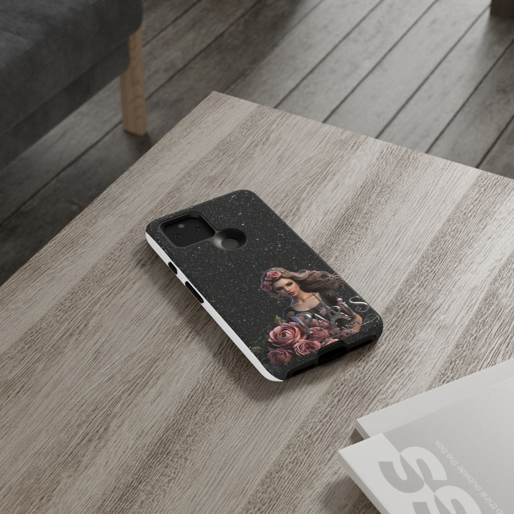 Floral Gothic Phone Case — Rose Crowned Woman on Sparkle Black Printify