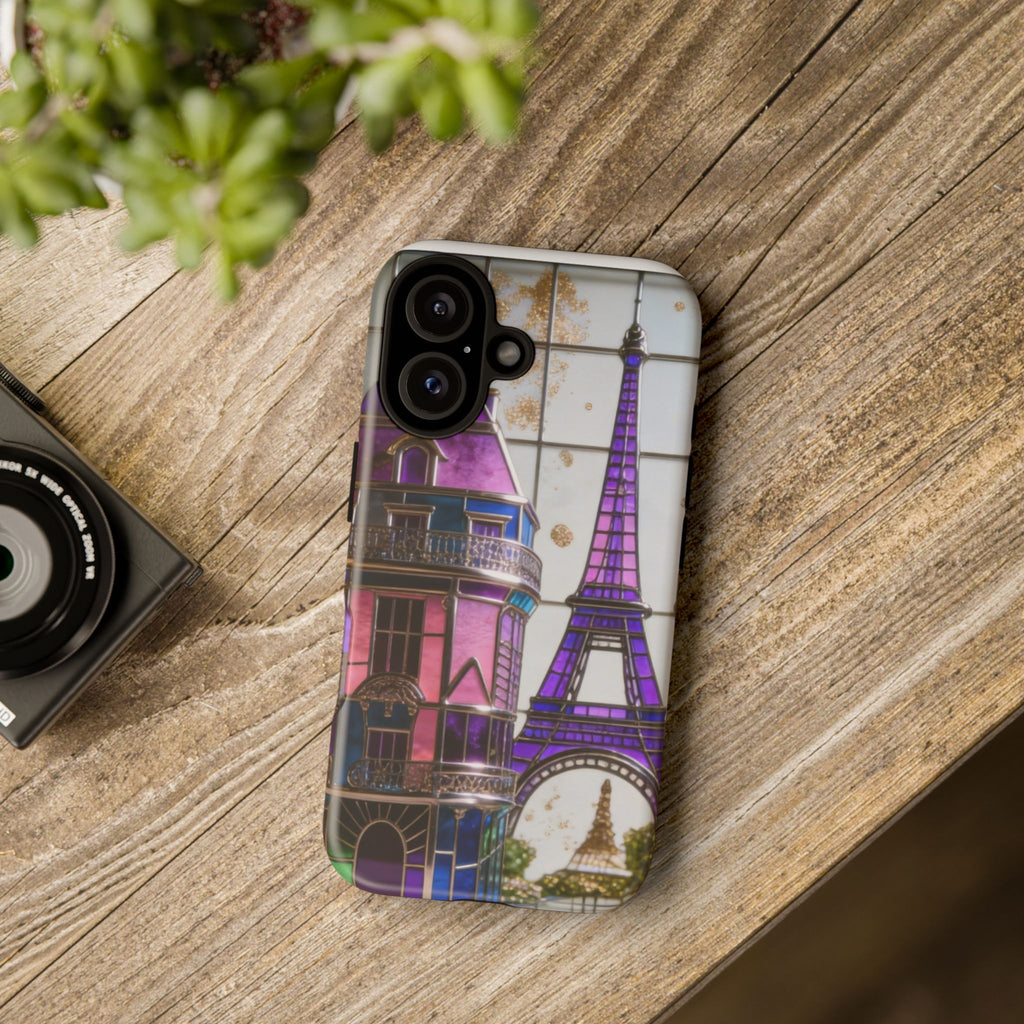 Parisian Eiffel Tower Tough Phone Case — Purple Vintage Cityscape Printify