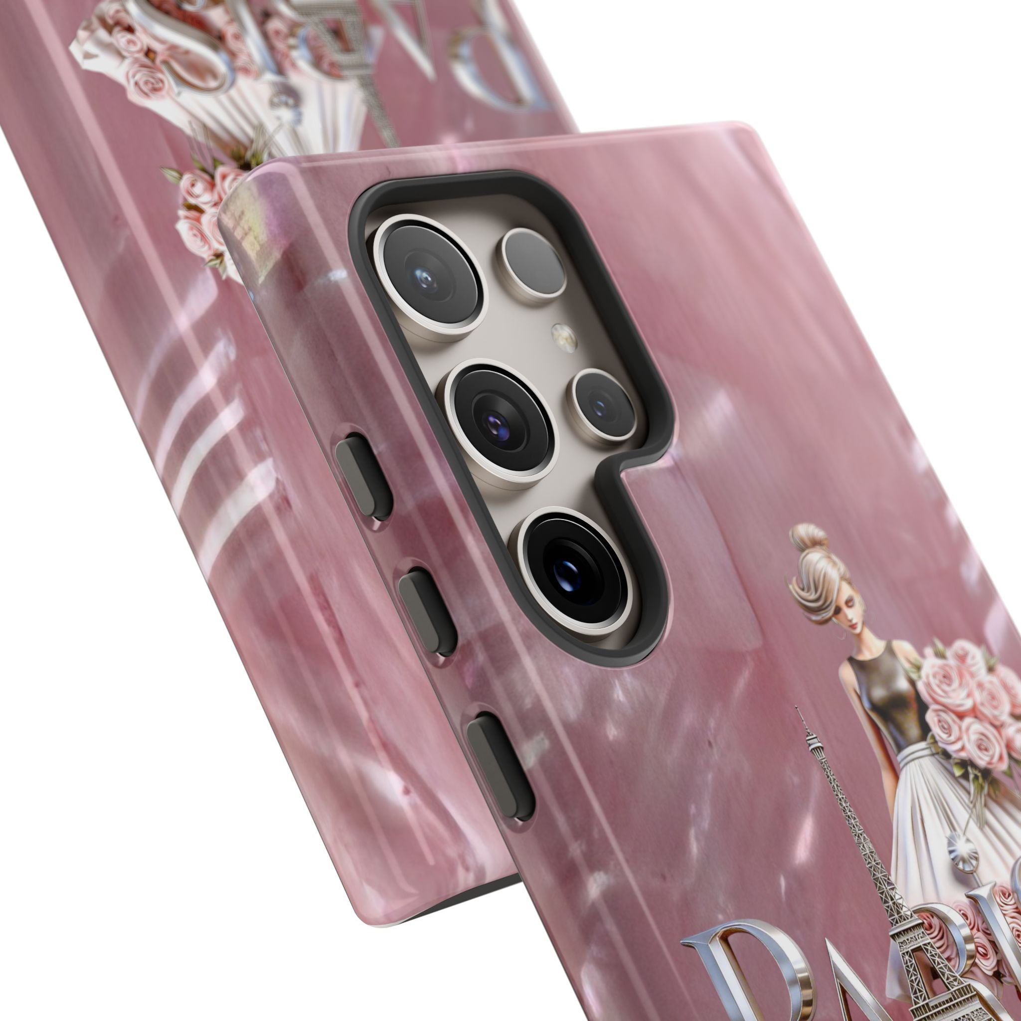Paris Floral Phone Case - Pink Eiffel Tower Fashion Girl Tough Case Printify