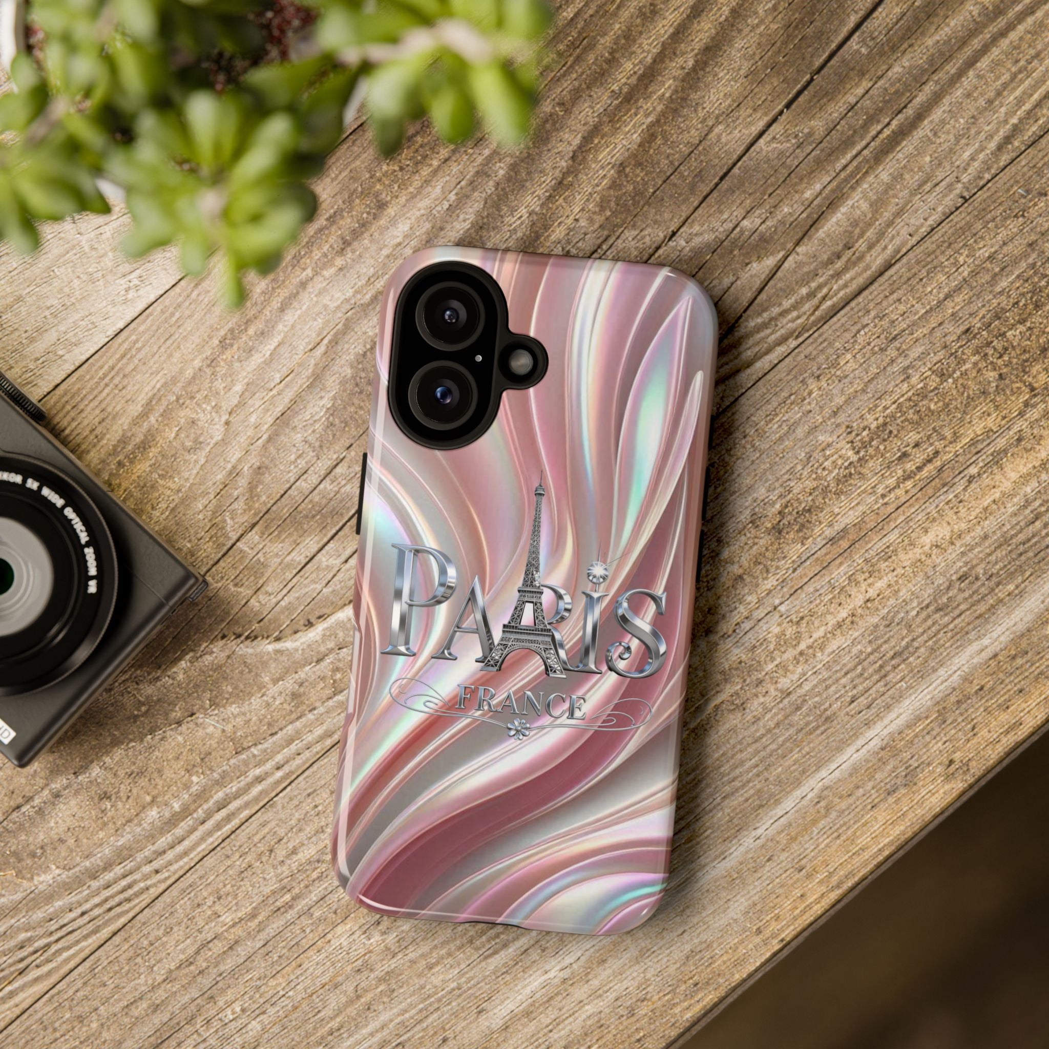 Paris Eiffel Phone Case — Iridescent Swirl Tough Case Printify