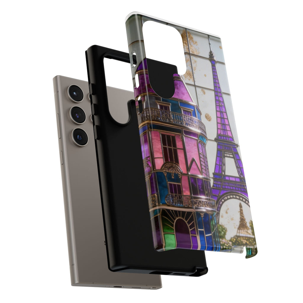 Parisian Eiffel Tower Tough Phone Case — Purple Vintage Cityscape Printify