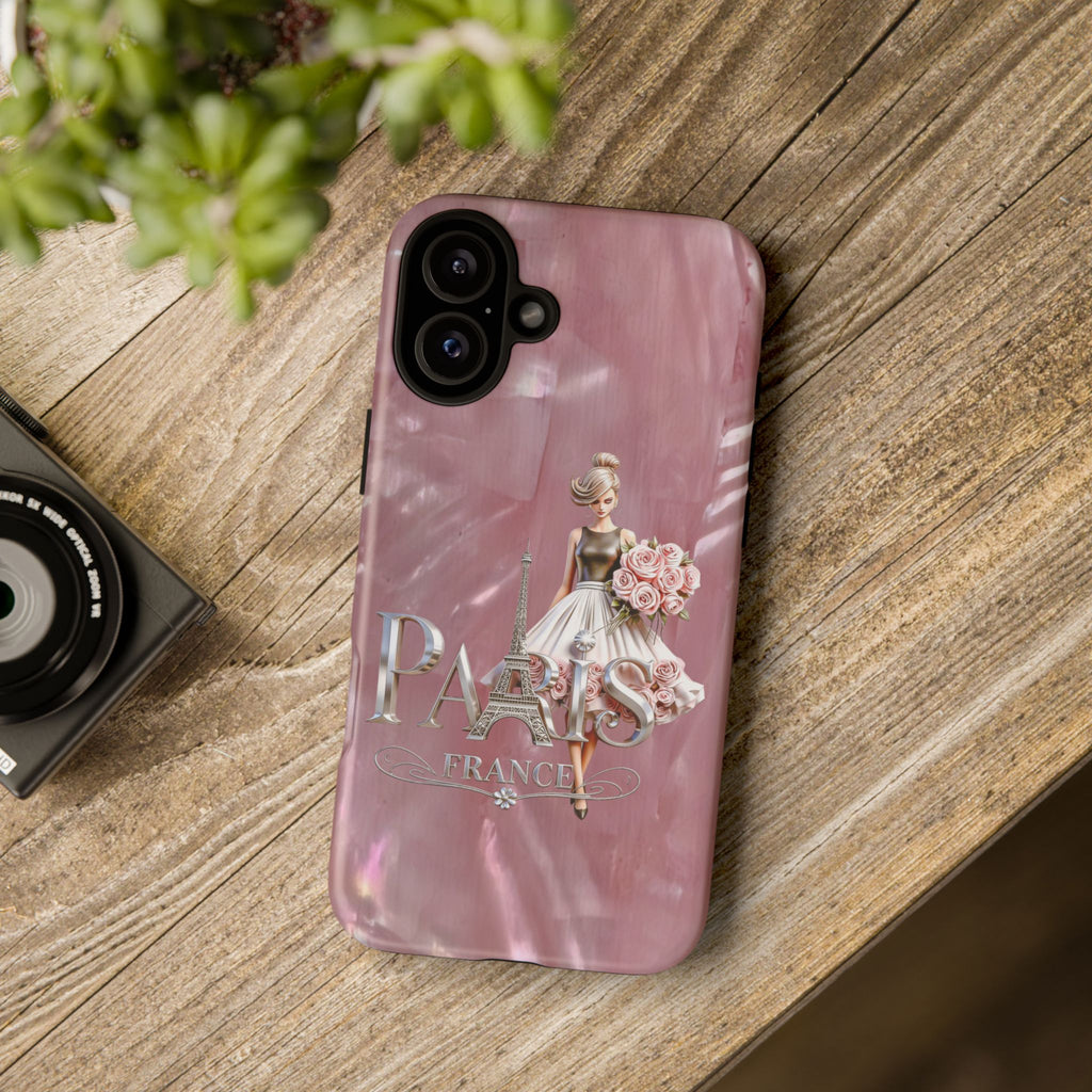Paris Floral Phone Case - Pink Eiffel Tower Fashion Girl Tough Case Printify