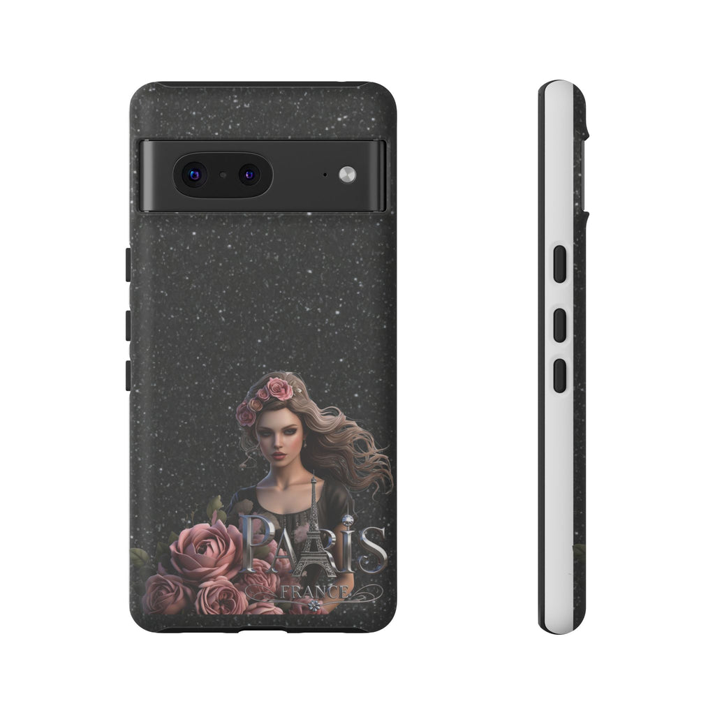 Floral Gothic Phone Case — Rose Crowned Woman on Sparkle Black Printify