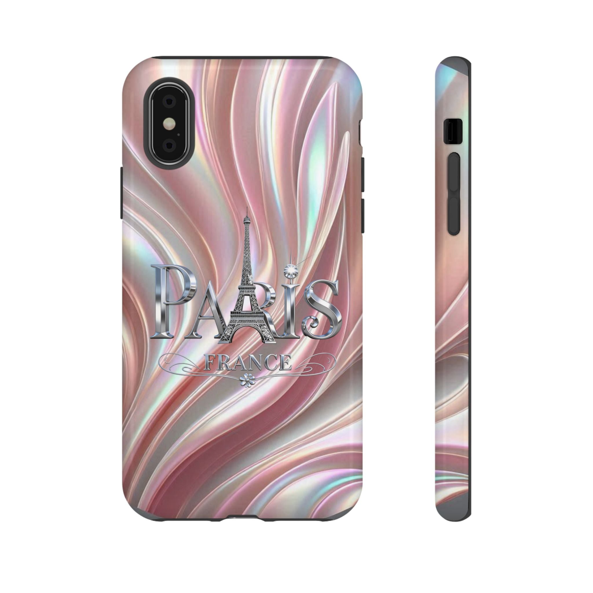 Paris Eiffel Phone Case — Iridescent Swirl Tough Case Printify