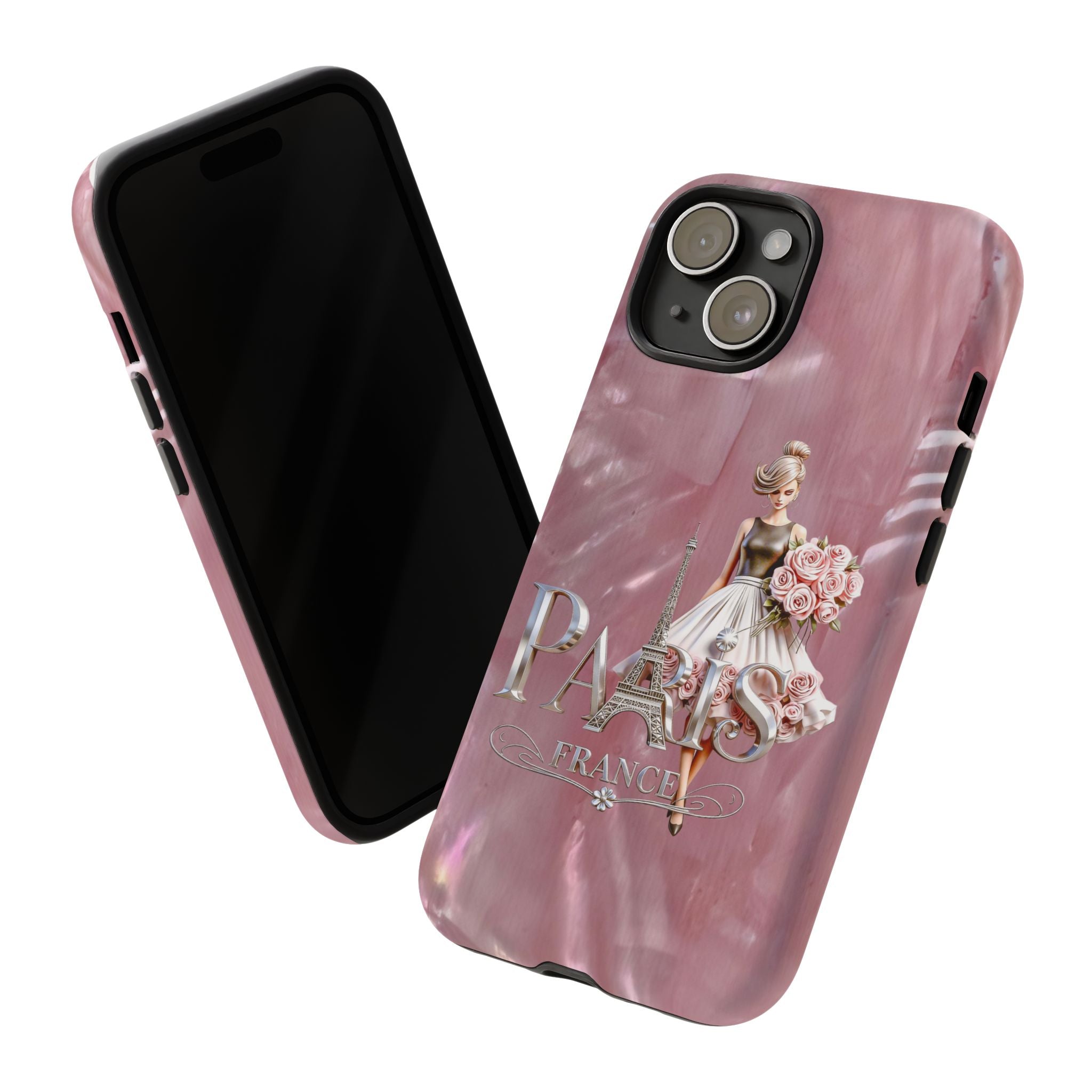 Paris Floral Phone Case - Pink Eiffel Tower Fashion Girl Tough Case Printify