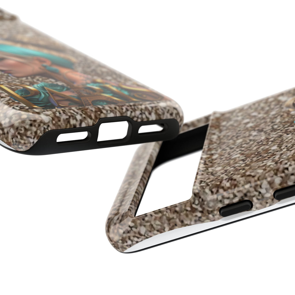 Parisian Glam Phone Case — Retro Pin-Up Girl with Teal Headscarf on Glitter Background Printify
