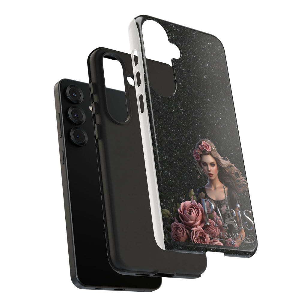 Floral Gothic Phone Case — Rose Crowned Woman on Sparkle Black Printify