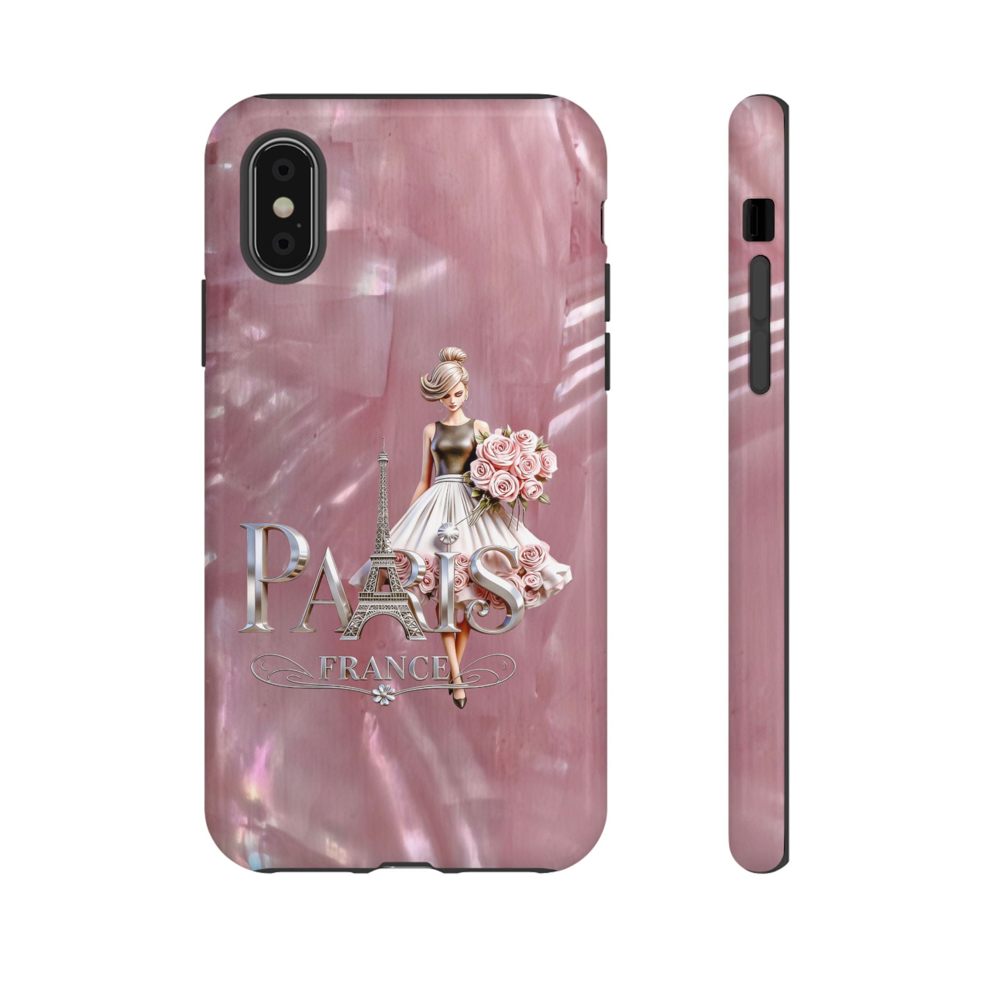Paris Floral Phone Case - Pink Eiffel Tower Fashion Girl Tough Case Printify