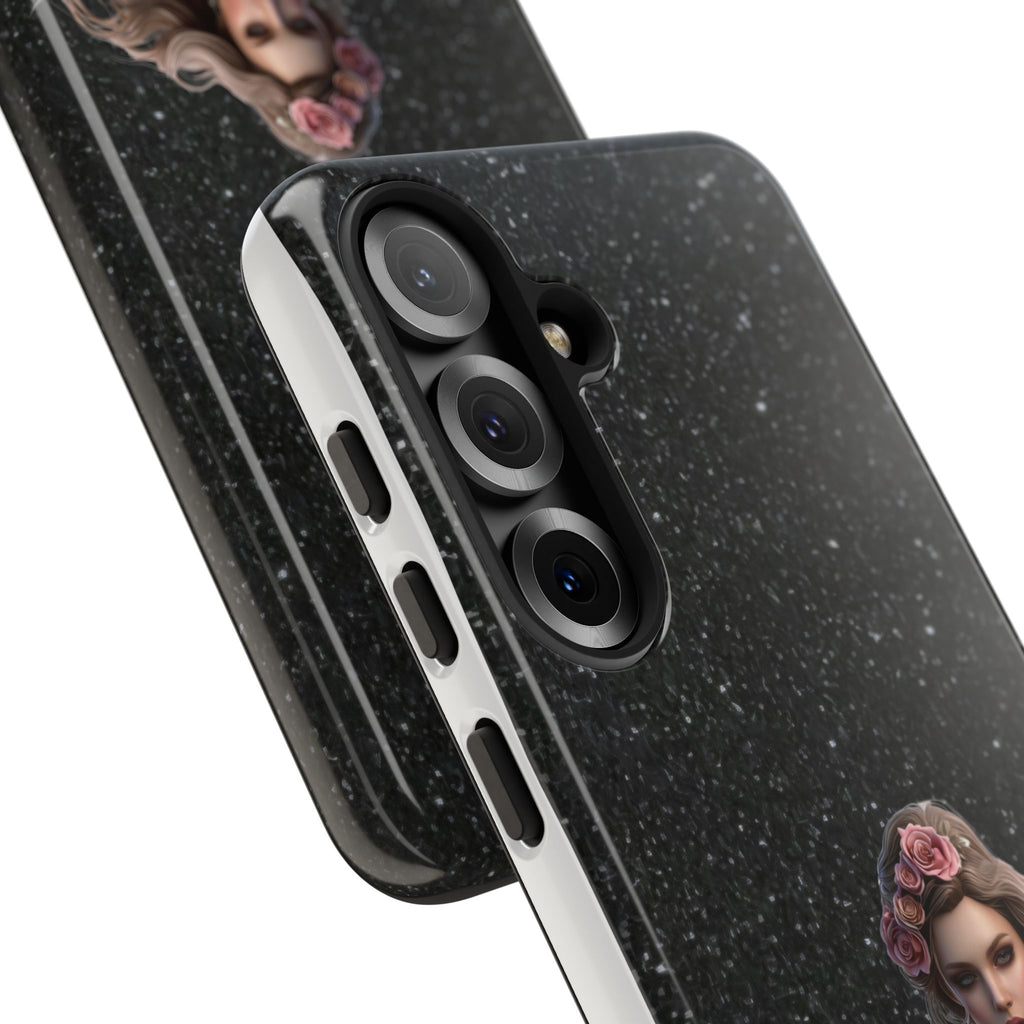 Floral Gothic Phone Case — Rose Crowned Woman on Sparkle Black Printify