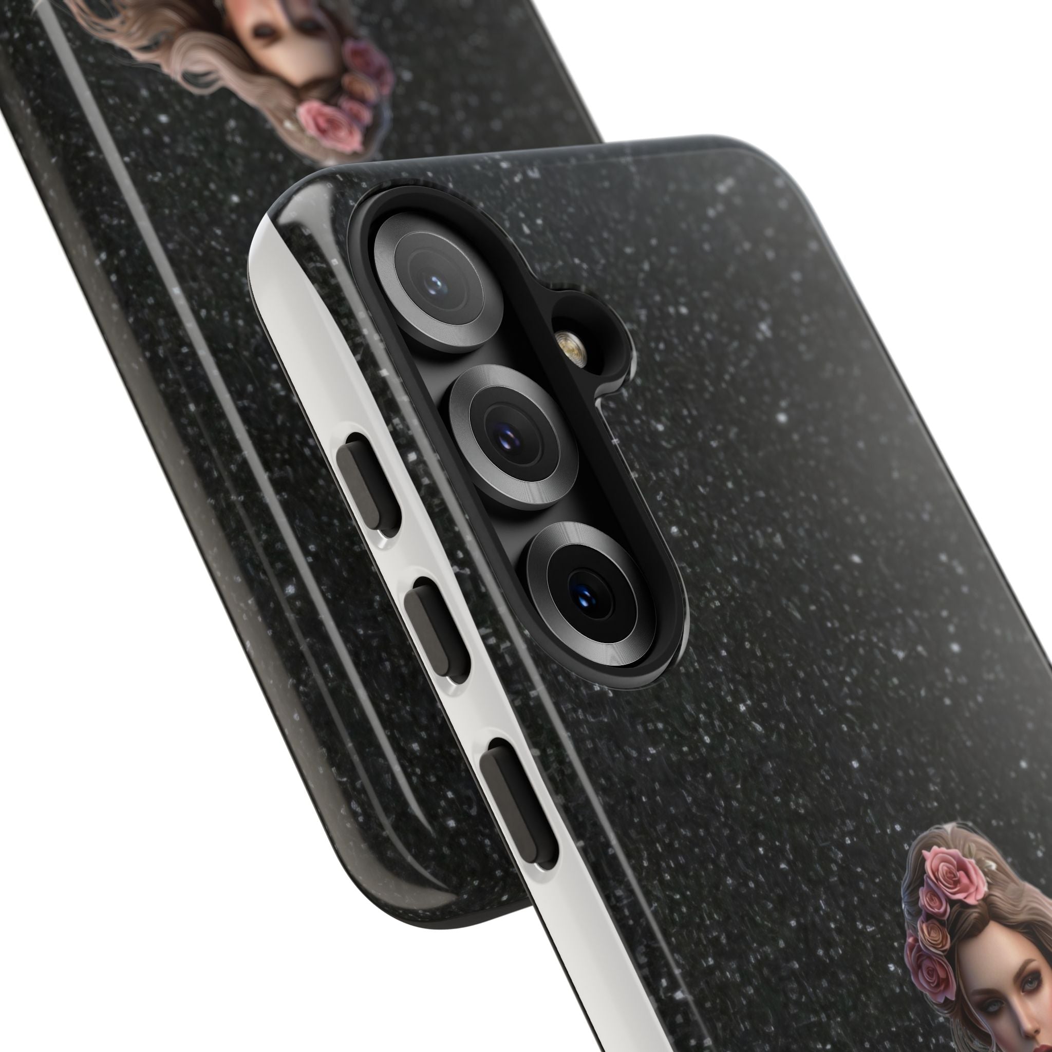 Floral Gothic Phone Case — Rose Crowned Woman on Sparkle Black Printify