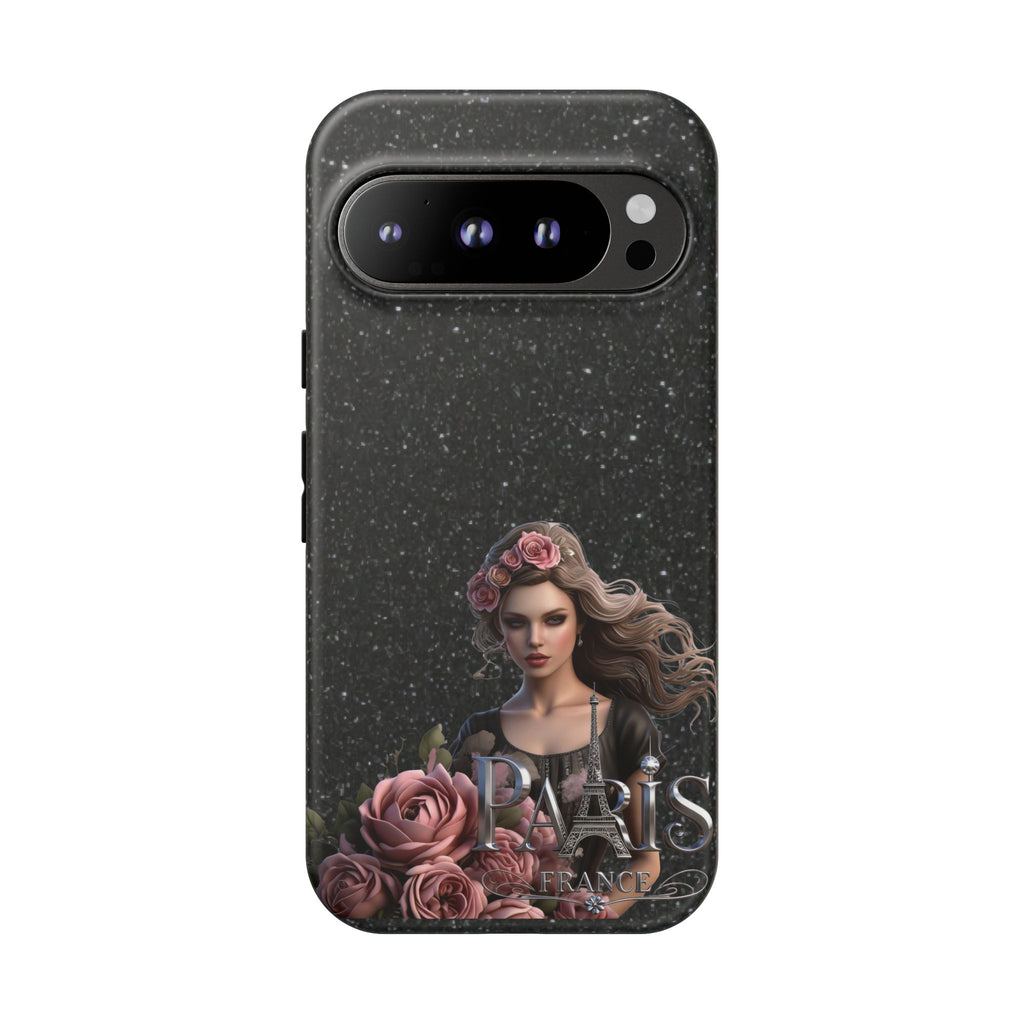 Floral Gothic Phone Case — Rose Crowned Woman on Sparkle Black Printify
