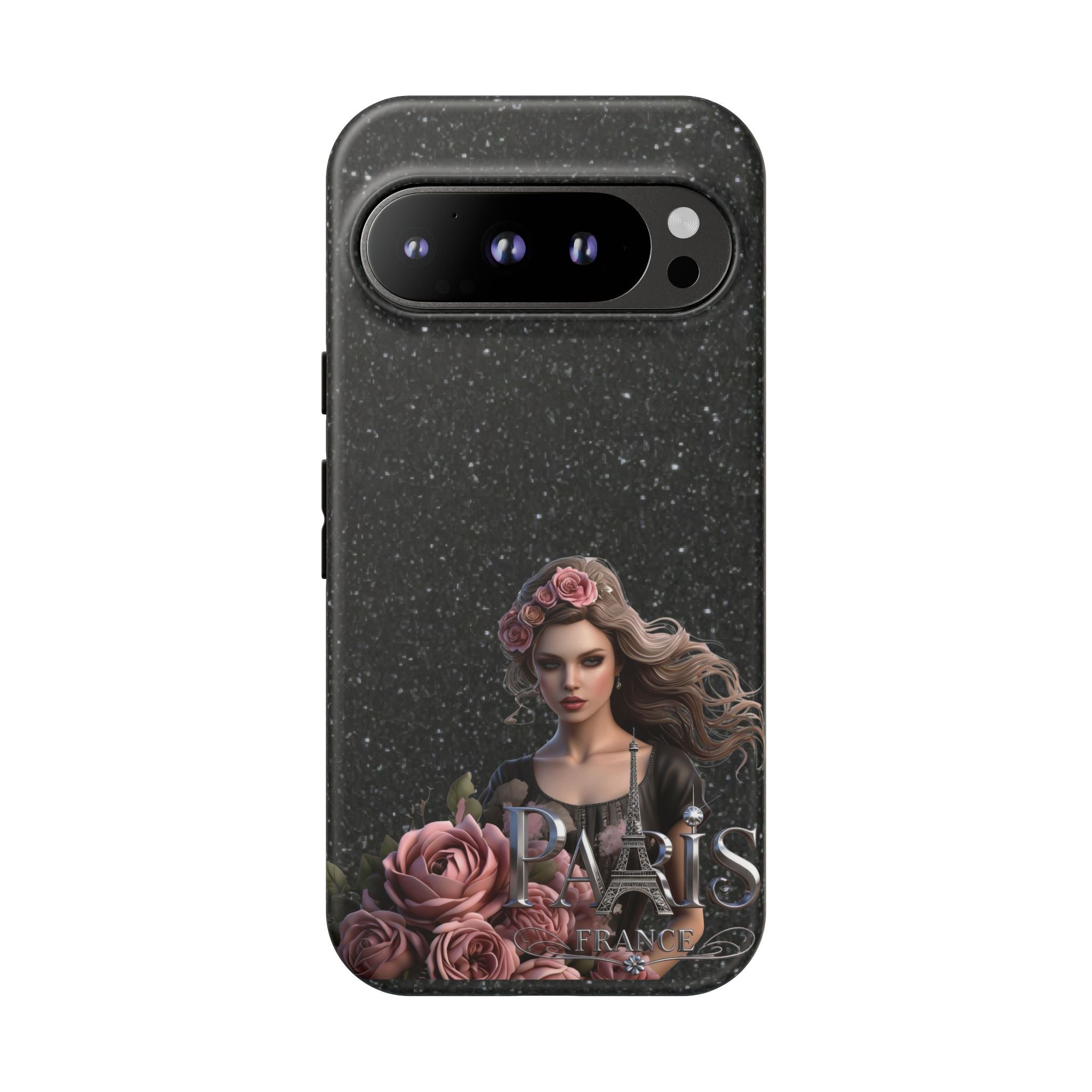 Floral Gothic Phone Case — Rose Crowned Woman on Sparkle Black Printify