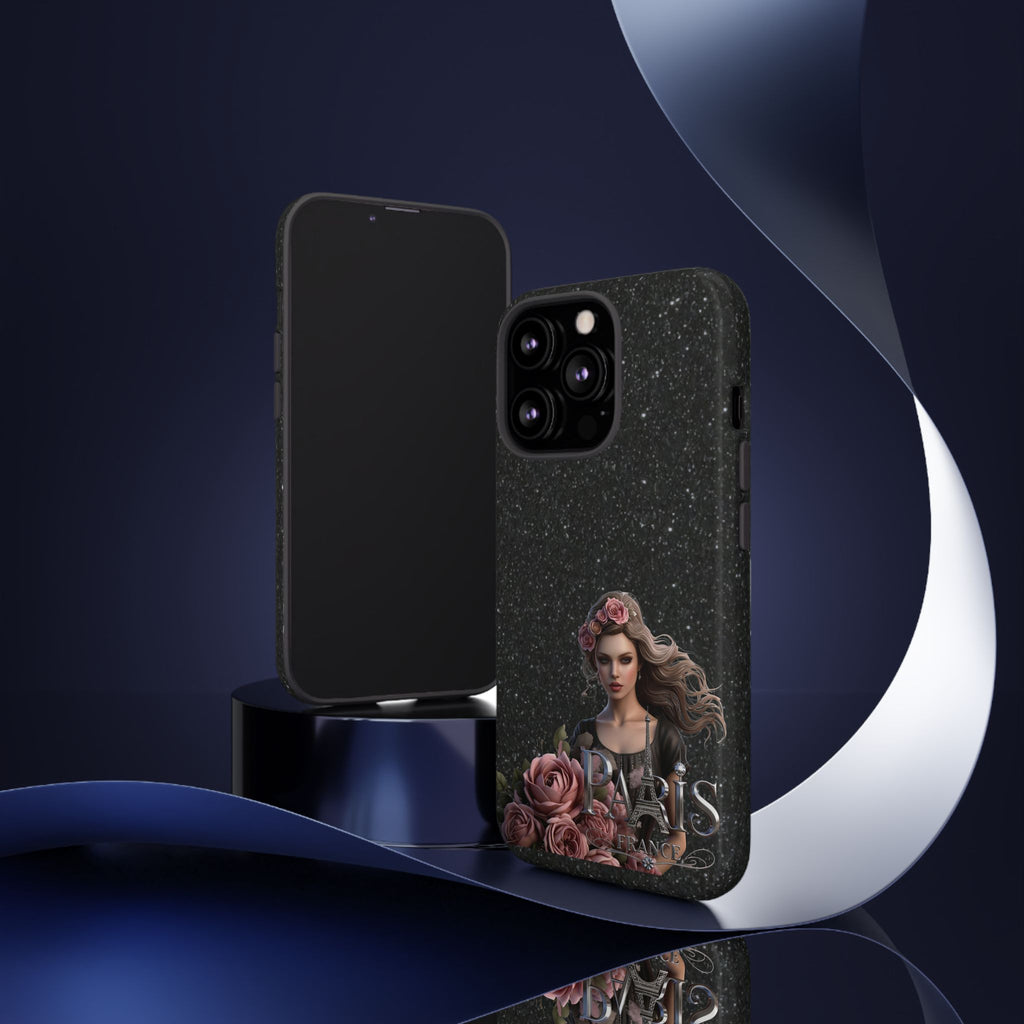Floral Gothic Phone Case — Rose Crowned Woman on Sparkle Black Printify