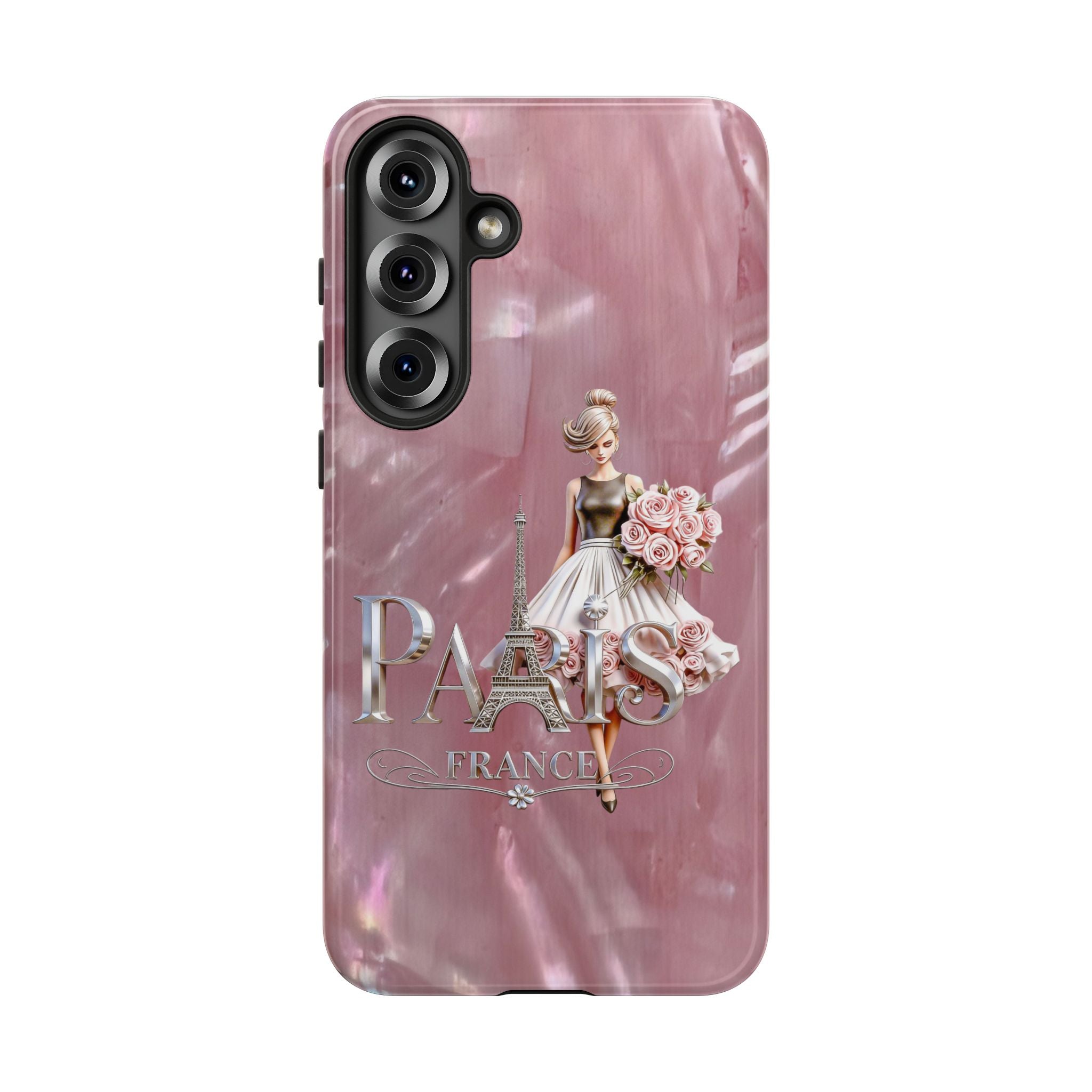 Paris Floral Phone Case - Pink Eiffel Tower Fashion Girl Tough Case Printify