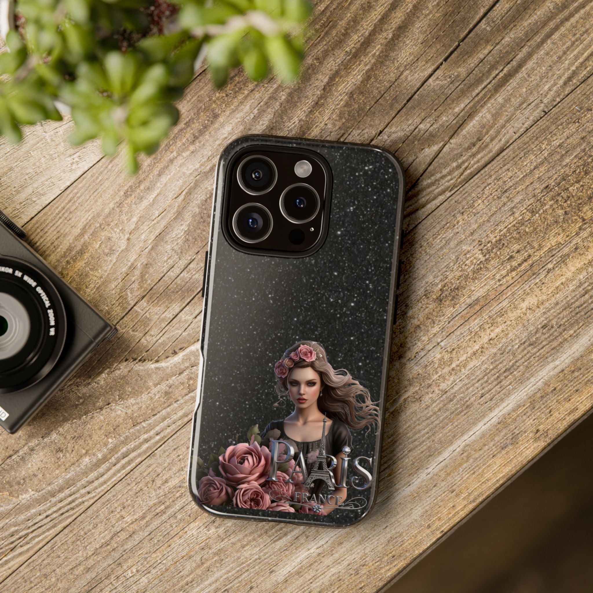 Floral Gothic Phone Case — Rose Crowned Woman on Sparkle Black Printify