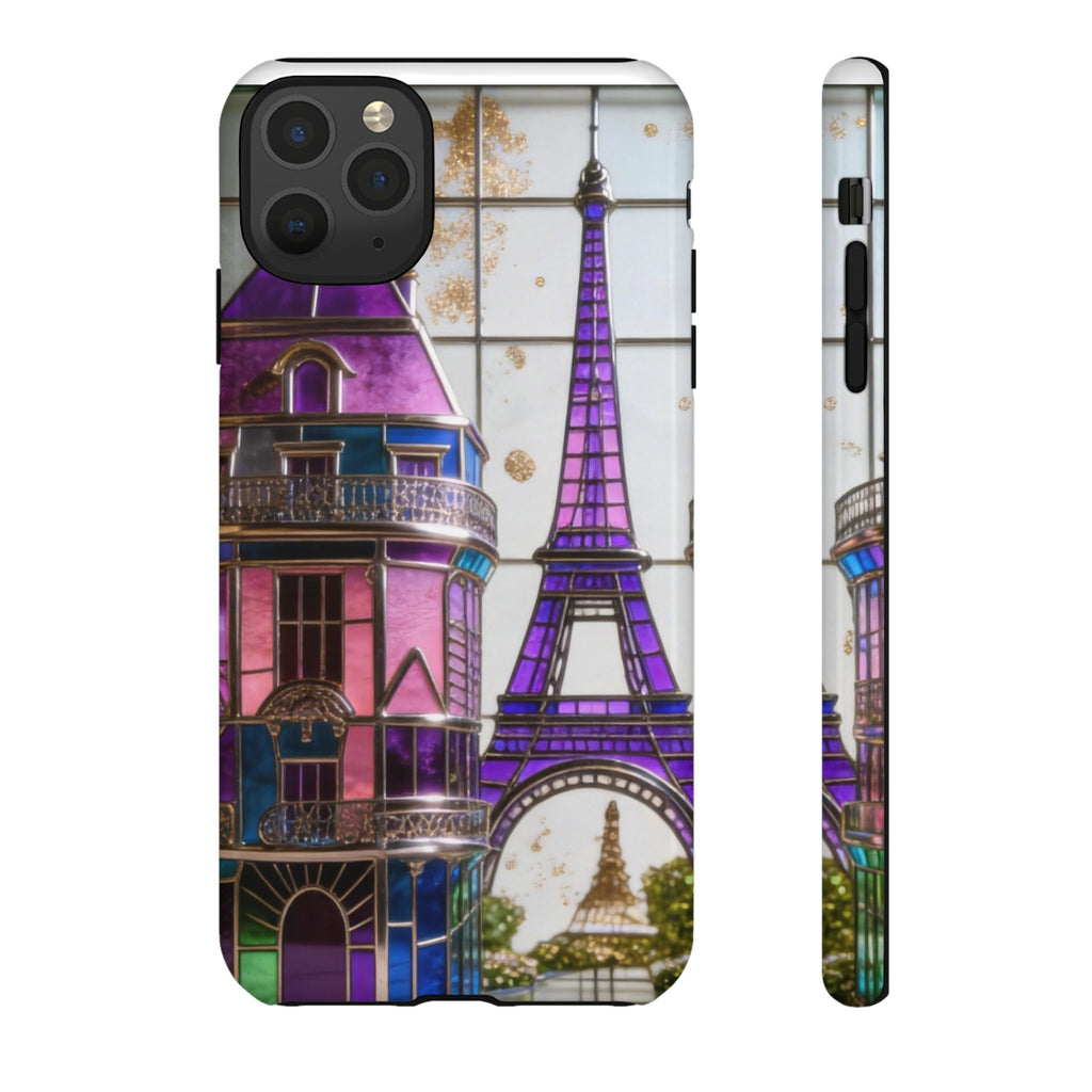 Parisian Eiffel Tower Tough Phone Case — Purple Vintage Cityscape Printify