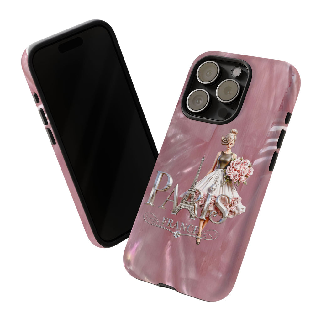 Paris Floral Phone Case - Pink Eiffel Tower Fashion Girl Tough Case Printify