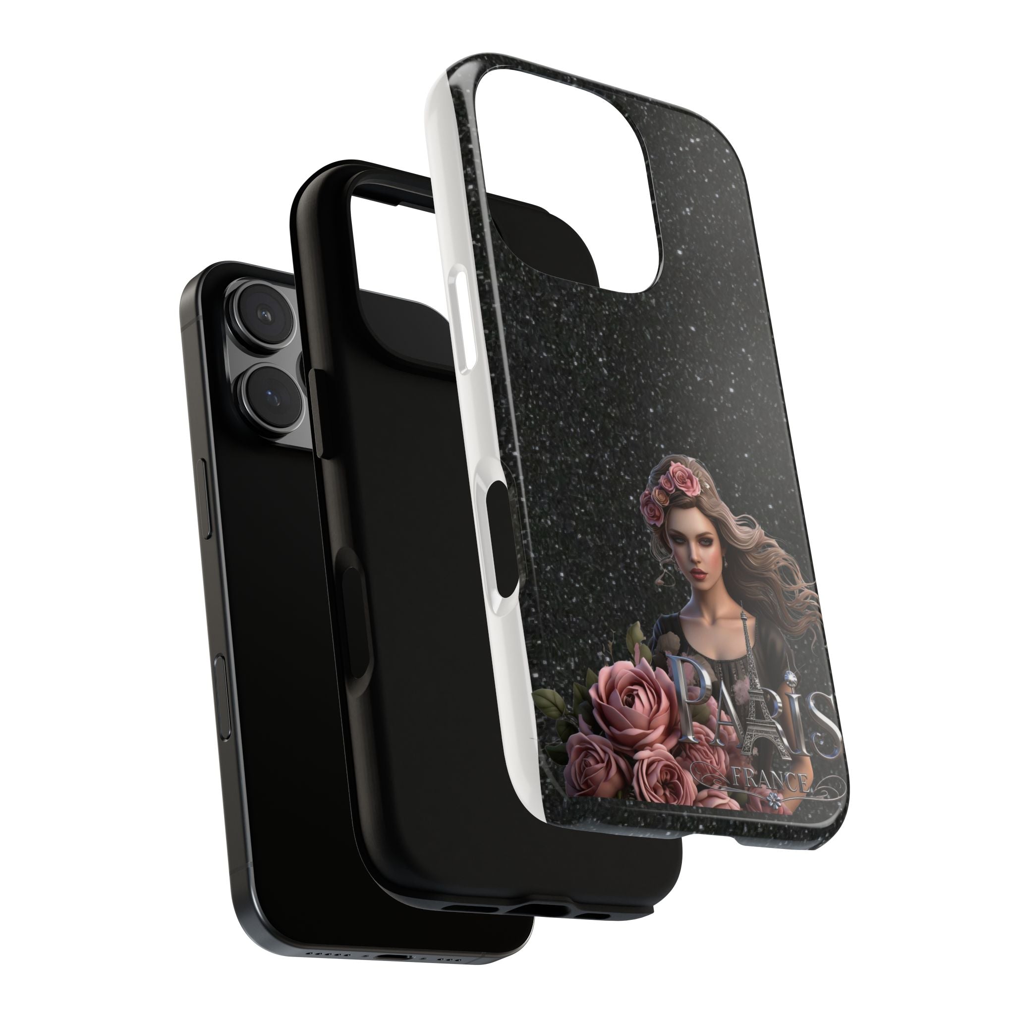 Floral Gothic Phone Case — Rose Crowned Woman on Sparkle Black Printify