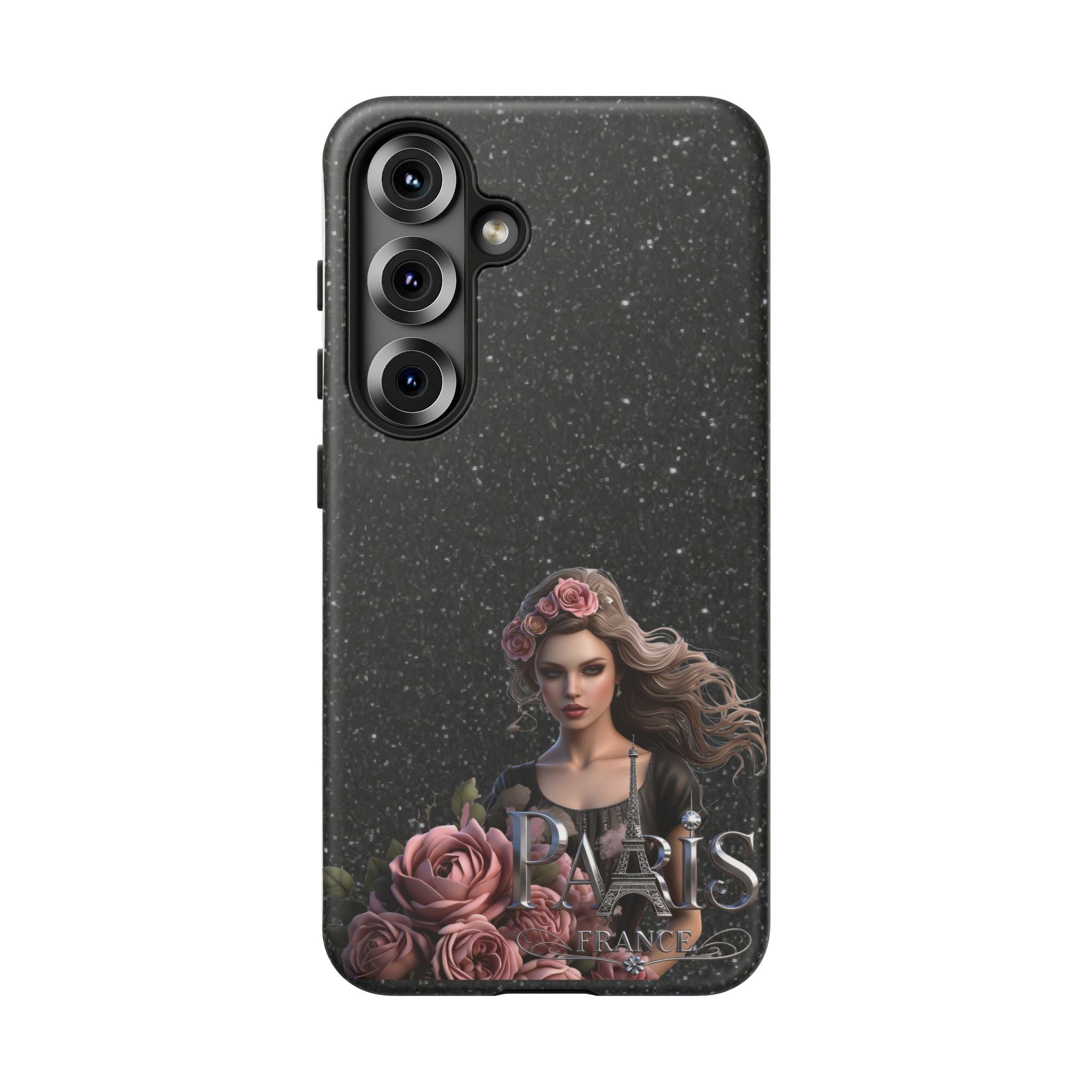 Floral Gothic Phone Case — Rose Crowned Woman on Sparkle Black Printify