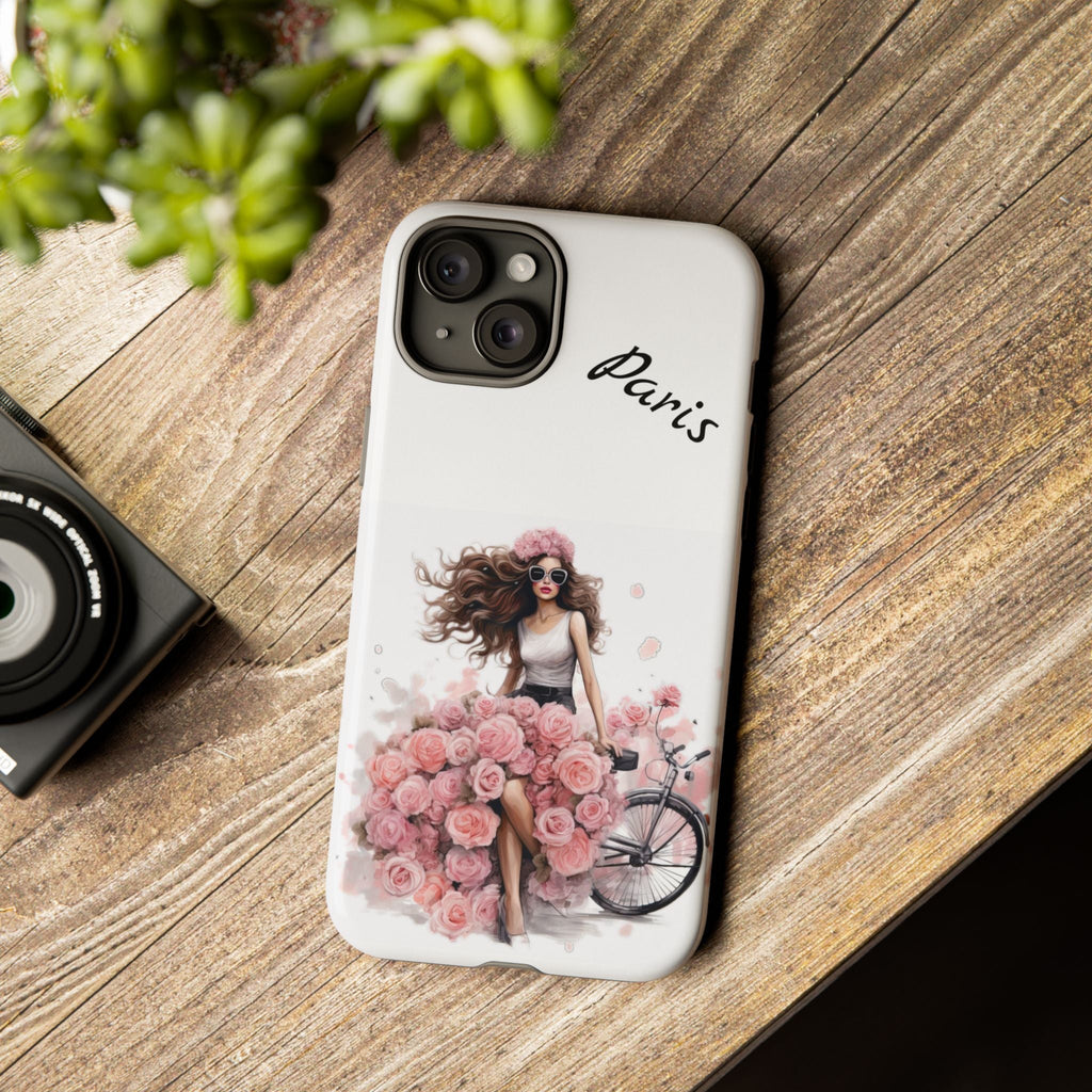 Paris Rose Bicycle woman phone case | Floral iPhone case Printify