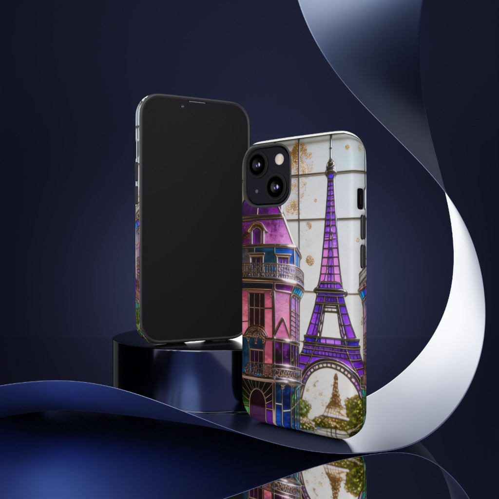 Parisian Eiffel Tower Tough Phone Case — Purple Vintage Cityscape Printify