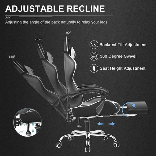 Gaming Chair, Computer Chair with Footrest and Lumbar Support, Height