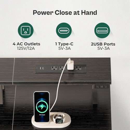 47 Inch Computer Desk with Power Outlets and LED Lights, Gaming Desk GlowGearWorld