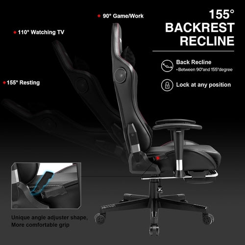 Gaming Chair with Footrest Speakers Video Game Chair Bluetooth Music