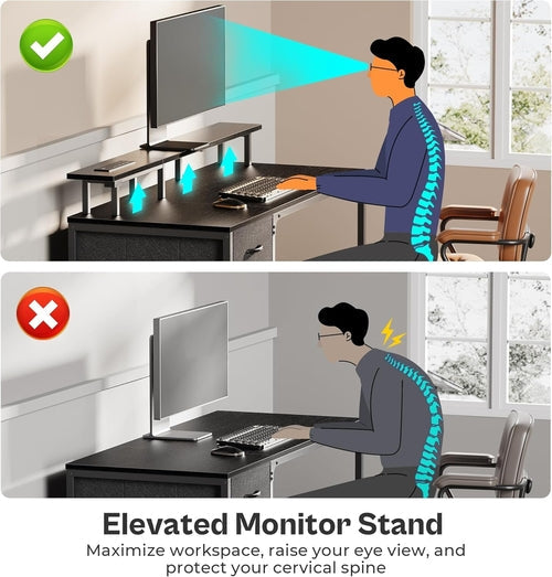 47 Inch Computer Desk with Power Outlets and LED Lights, Gaming Desk GlowGearWorld